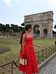 Halter A-line Midi Buttoned Dress