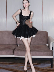 Flower Embroidery Jacquard Puffy A-line Mini Dress