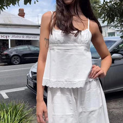 White Ruffle Trim Cami Babydoll Top