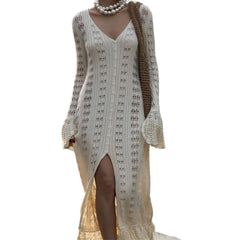 Crochet Flared Cuffs Long Cardigan