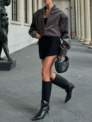 Grey Zipper Coudroy Jacket