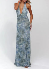 Halter Tie Up Floral Print Maxi Dress