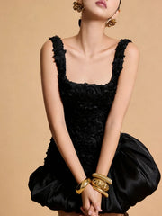 3D Flower Puff Hem Mini Dress