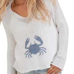 Crab Pattern Long Sleeve Thin Knit Top