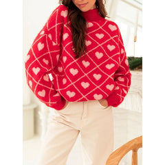 Heart Pattern Turtleneck Sweater