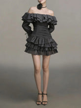 Off-shoulder Long Sleeve Ruffle Mini Dress