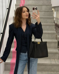 Stripe Tailored Coat With Scarf Top