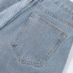Rhinestone Denim Wide Leg Pants