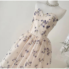 Strapless Floral Corset Fishbone Midi Dress