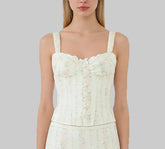 White Floral Lace Up Strap Corset Top