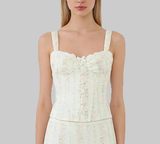 White Floral Lace Up Strap Corset Top