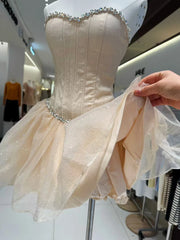 Rhinestone Strap Flare Strapless Mini Dress