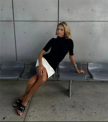 Black And White Contrast High Neck Mini Dress