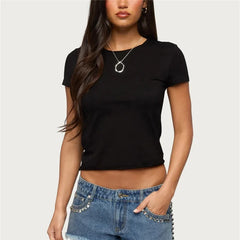 Back Cut Out Shredded Short Sleeve Crop T-Shirt