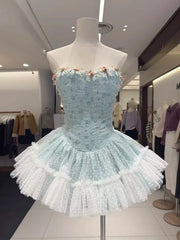 Strapless 3D Flower Tulle Mini Dress
