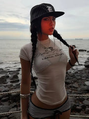 See Through Letter Print  Crop Top