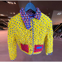 Color Block Pattern Printed Reversible Quilted Jacket