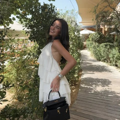 Halter Cascading Ruffles Mini Dress