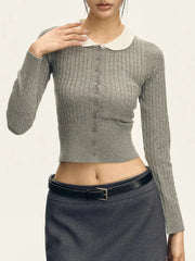 Ribbed Long Sleeve Peter-pan Collar Top