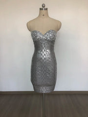 Silver Strapless Crystal Bandage Mini Dress