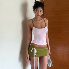 Two Tone Cami Top And Ruched Mini Skirt Set