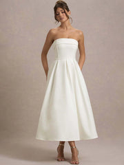 Strapless Solid Midi Dress