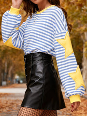 Star Appliques Striped Sweatshirt