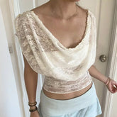 White Lace Button Off Shoulder Top
