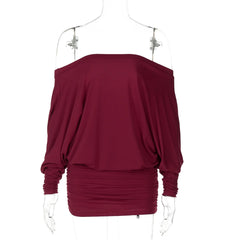 Off-Shoulder Long Sleeve Ruched Hem Mini Dress