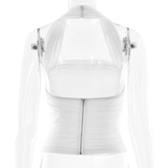 White Ruched Halter Top