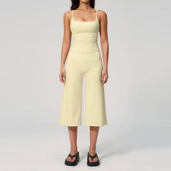 Solid Cami Removable Pads Top And Wide Leg Cropped Pants Set