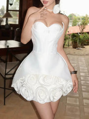 3d Rose Applique Hem Corset Mini Dress