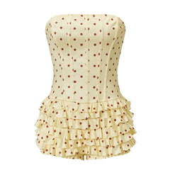 Polka Dot Strapless Tiered Ruffle Playsuit