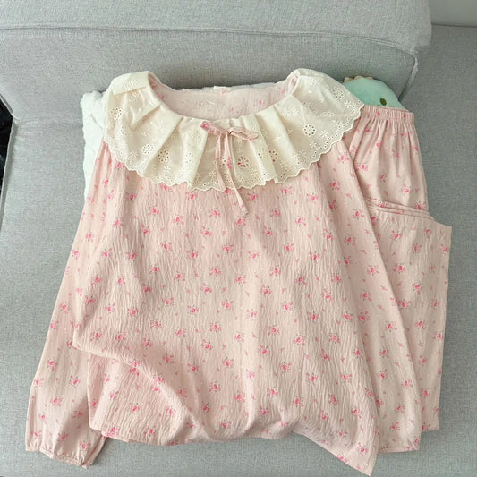 Frill Collar Long-Sleeve Pajama Set