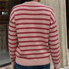 Pink Striped Knit Buttoned Cardigan