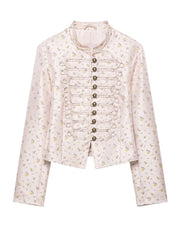 Floral Print Stand Collar Metal Button Jacket