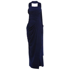 Strapless Ruched Maxi Dress with High Slit And Scarf