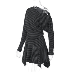 Stripe Off Shoulder Top And Irregular Hem Mini Skirt Set