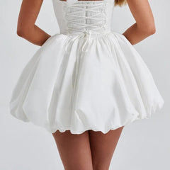 Polka Dot Halter Puff Mini Dress