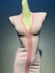 Deep V-Neck Zipper Mini Bandage Bodycon Dress