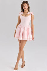 Pink Bow Spaghetti Strap Boned Corset Mini Dress