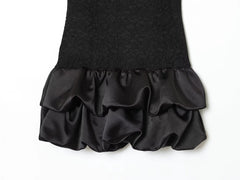 Black Lace High Neck Sleeveless Satin Puff Hem Mini Dress