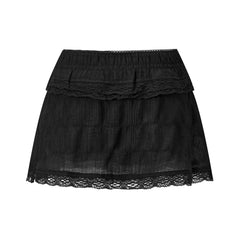 Low Waist Gathered Lace Trim Layered Mini Skort