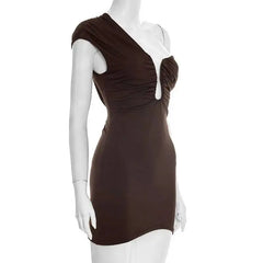 One Shoulder Asymmetric Neck Bodycon Mini Dress