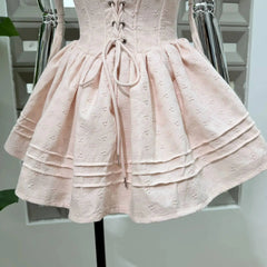 Embroidery Lace-up Crossover Strap Mini Dress