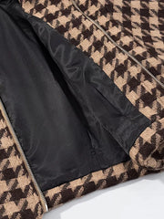 Brown Plaid Crop Coat And Shorts Set