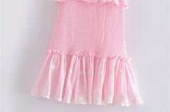 Pink Short Sleeve Elastic Mini Dress