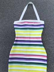 Halter Neck Colorful Striped Bandage Midi Dress