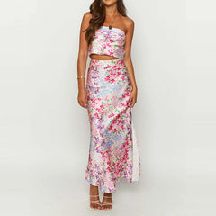 Satin Strapless Crop Top & Long Skirt Set