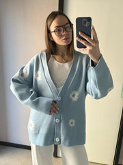 Flower Printed Knitted Cardigan